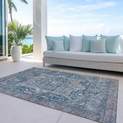 LOOMLAN Rugs Clarina Blue Washable Indoor-Outdoor Rug