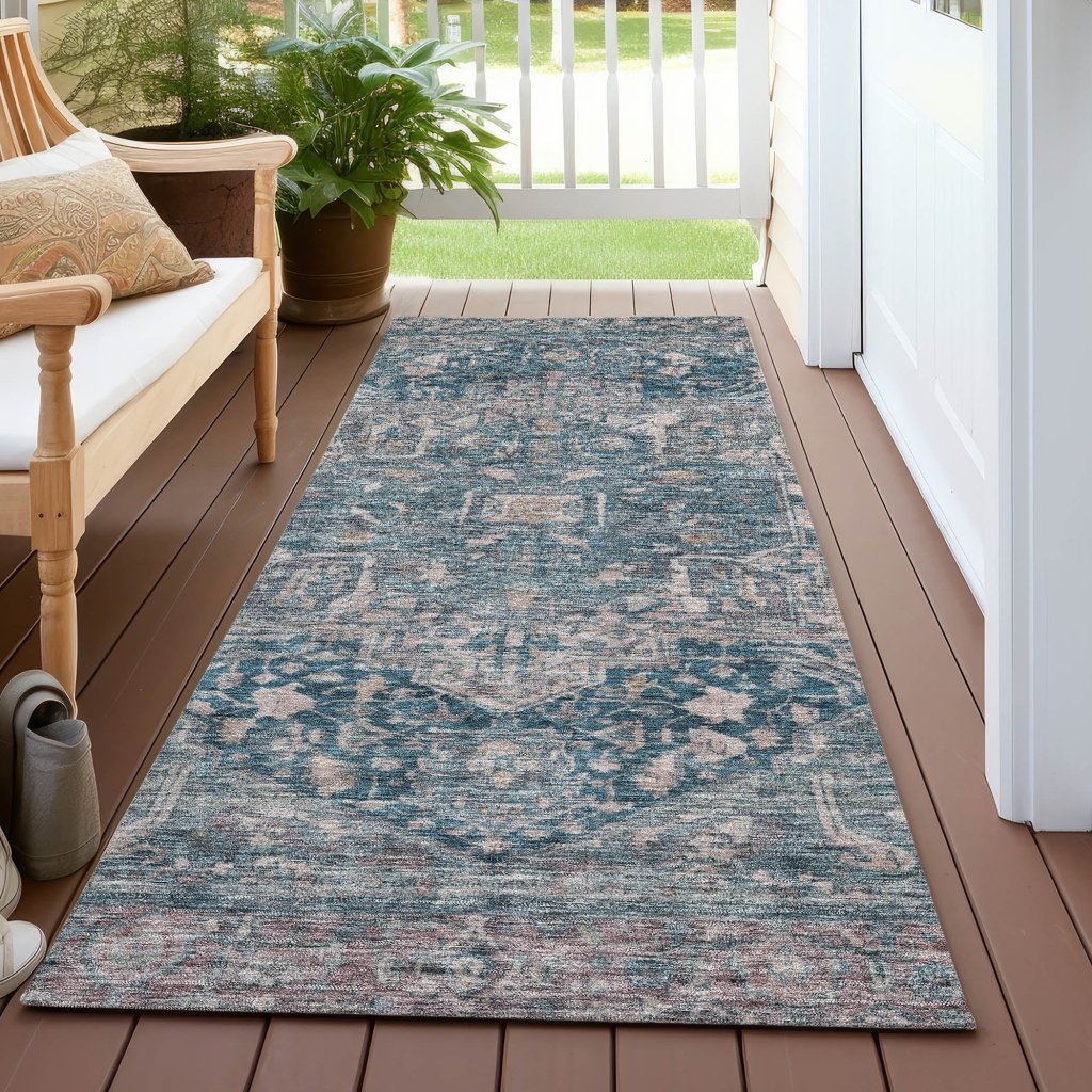 LOOMLAN Rugs Clarina Blue Washable Indoor-Outdoor Rug