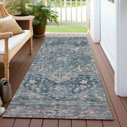 LOOMLAN Rugs Clarina Blue Washable Indoor-Outdoor Rug