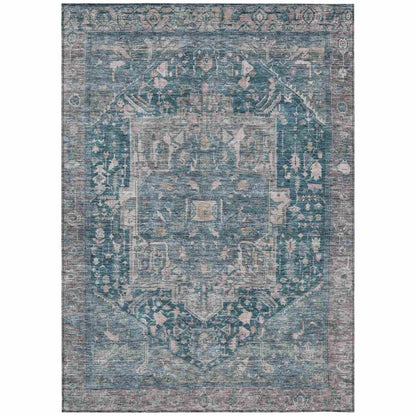 LOOMLAN Rugs Clarina Blue Washable Indoor-Outdoor Rug