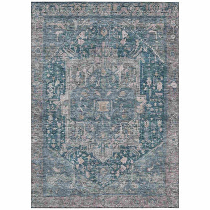 LOOMLAN Rugs Clarina Blue Washable Indoor-Outdoor Rug