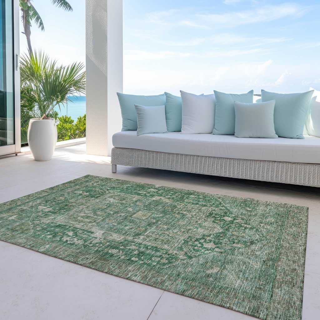 LOOMLAN Rugs Clarina Emerald Washable Indoor-Outdoor Rug