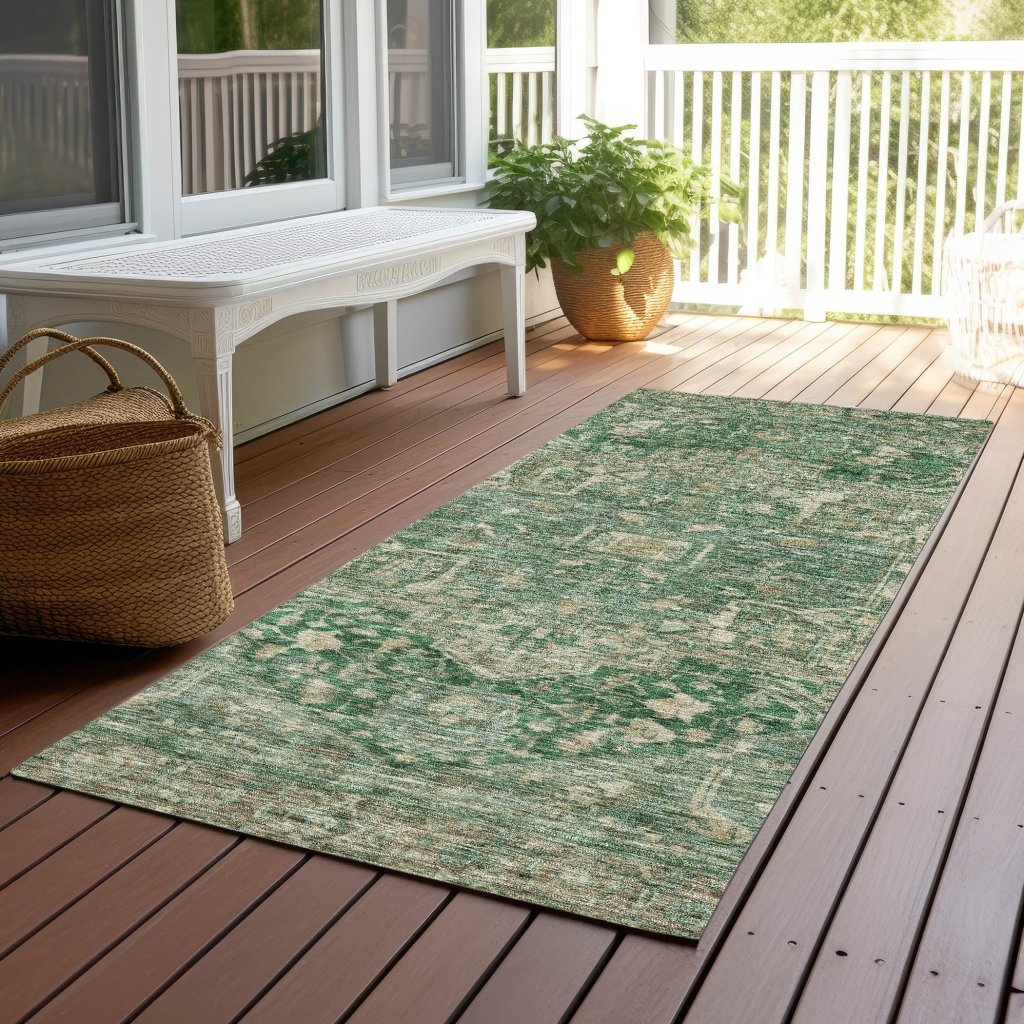 LOOMLAN Rugs Clarina Emerald Washable Indoor-Outdoor Rug