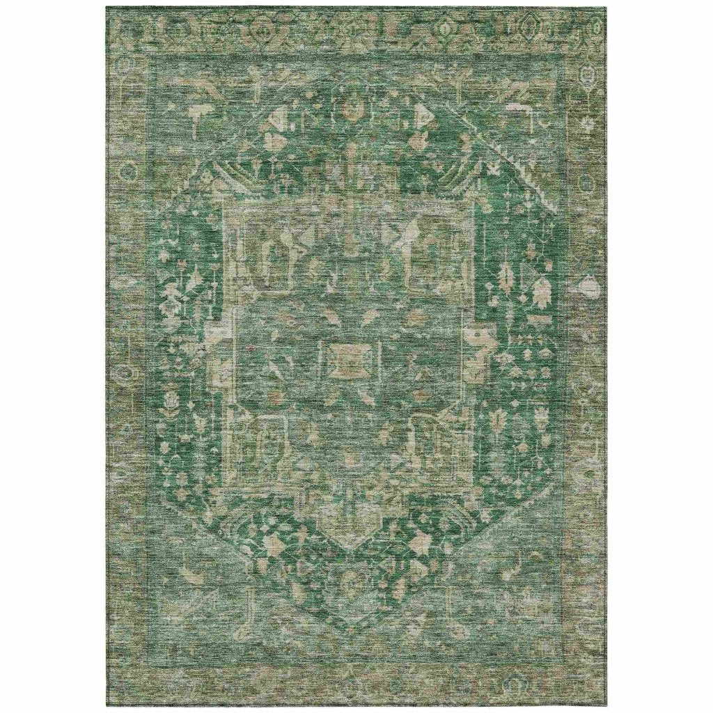 LOOMLAN Rugs Clarina Emerald Washable Indoor-Outdoor Rug