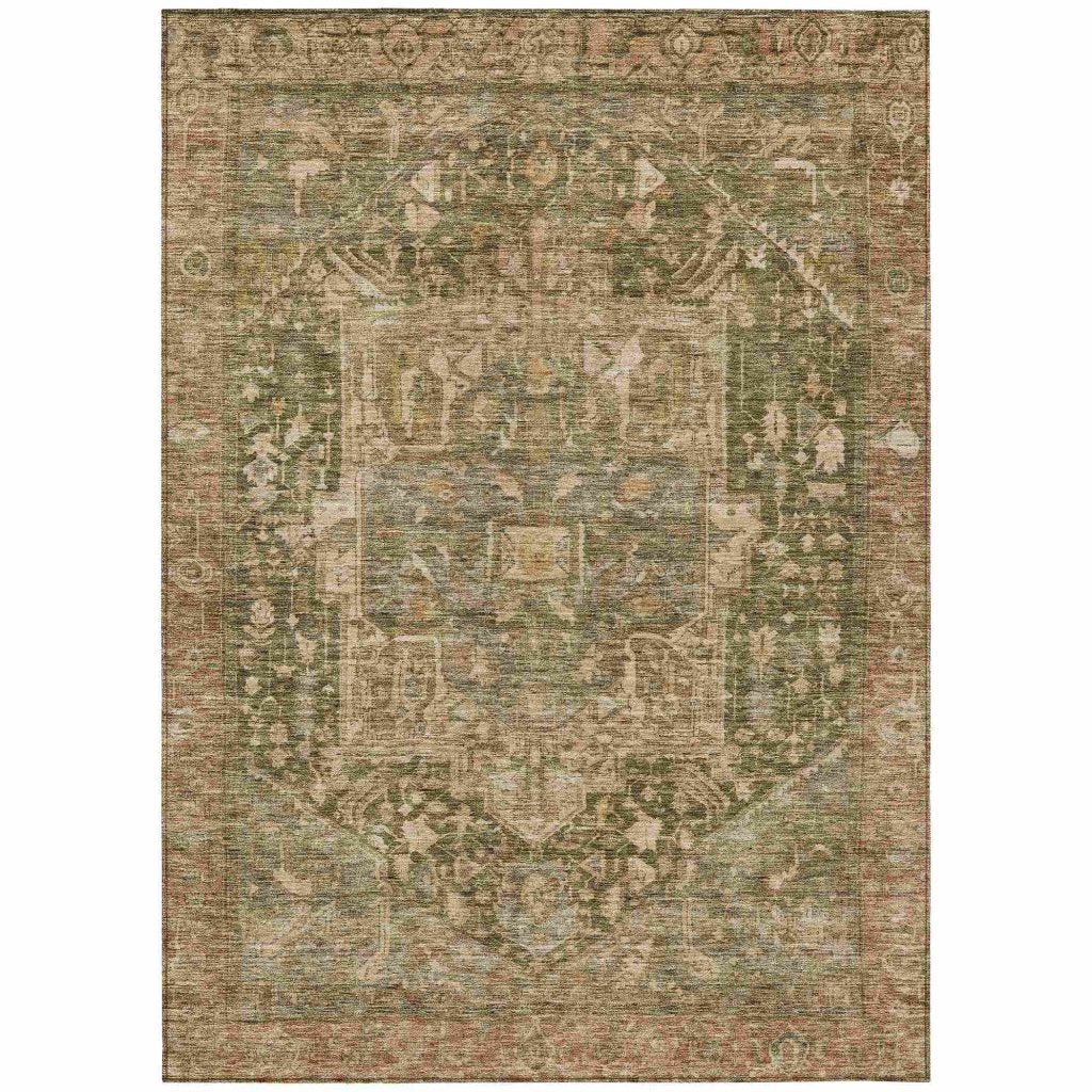 LOOMLAN Rugs Clarina Green Washable Indoor-Outdoor Rug