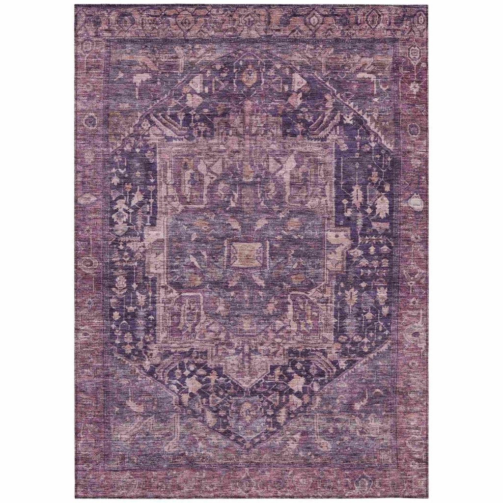 LOOMLAN Rugs Clarina Purple Washable Indoor-Outdoor Rug