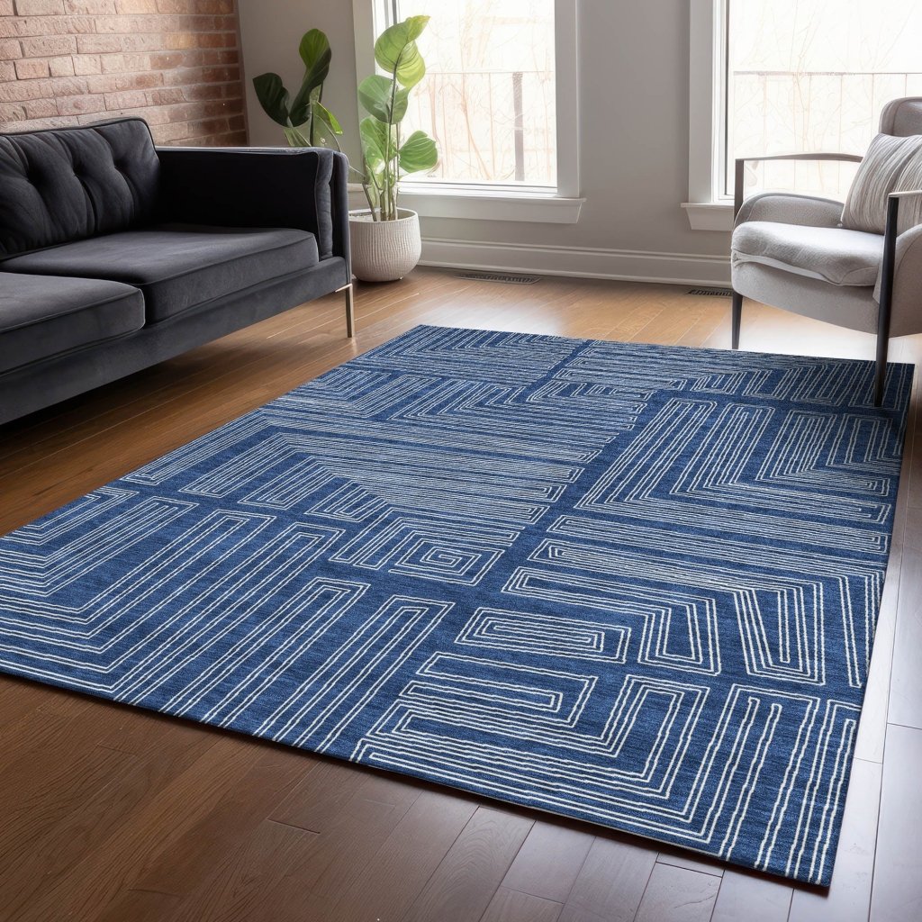 LOOMLAN Rugs Clayra Blue Washable Indoor-Outdoor Rug