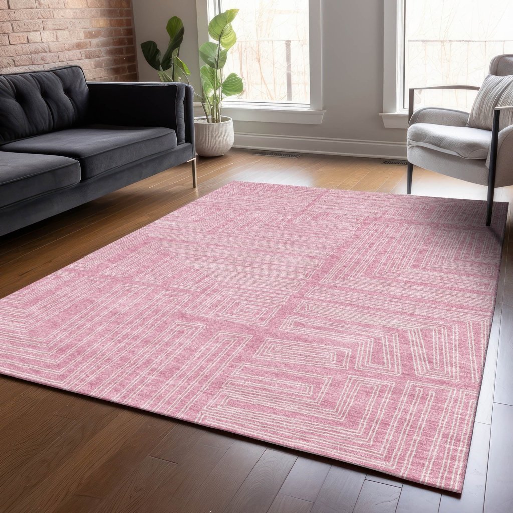 LOOMLAN Rugs Clayra Pink Washable Indoor-Outdoor Rug