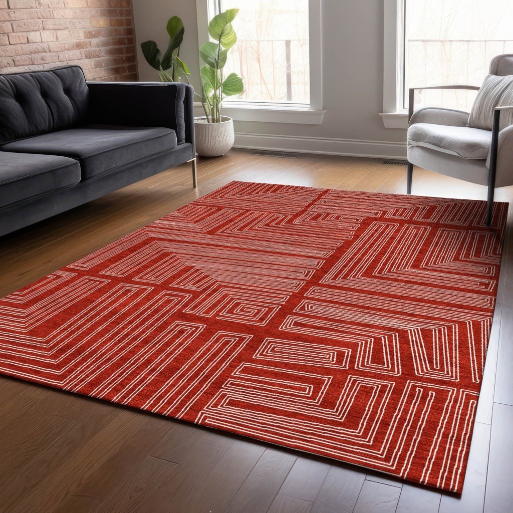 LOOMLAN Rugs Clayra Red Washable Indoor-Outdoor Rug