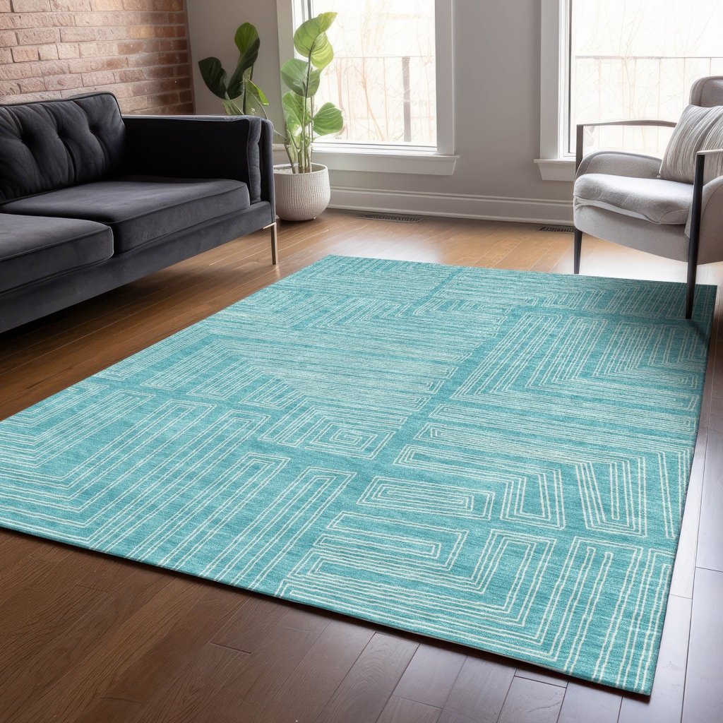 LOOMLAN Rugs Clayra Teal Washable Indoor-Outdoor Rug