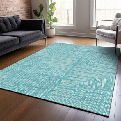 LOOMLAN Rugs Clayra Teal Washable Indoor-Outdoor Rug
