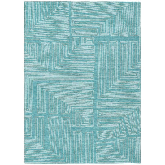 LOOMLAN Rugs Clayra Teal Washable Indoor-Outdoor Rug