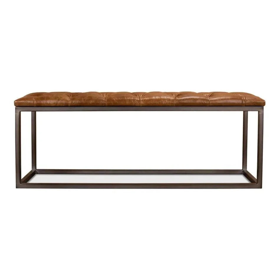 Cologne Brown Leather Bench - LOOMLAN - Sarreid - Bedroom Benches