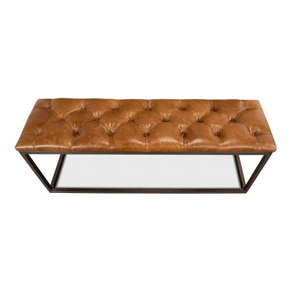 Cologne Brown Leather Bench - LOOMLAN - Sarreid - Bedroom Benches