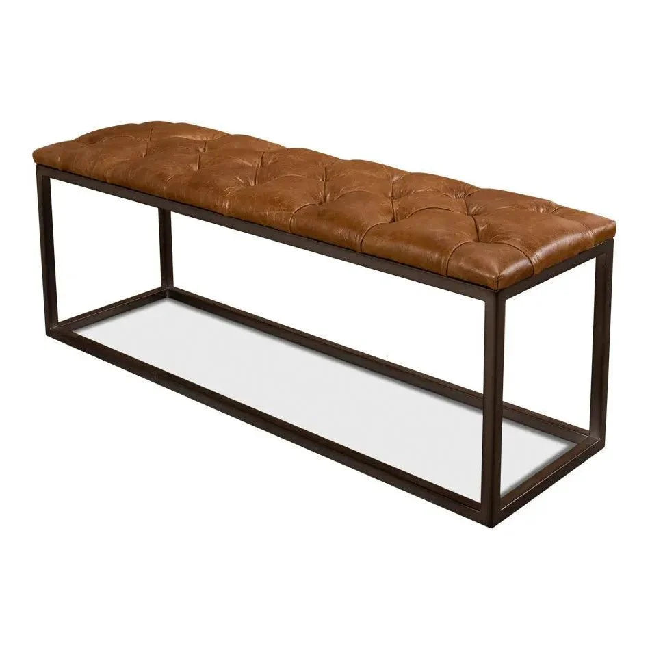 Cologne Brown Leather Bench - LOOMLAN - Sarreid - Bedroom Benches