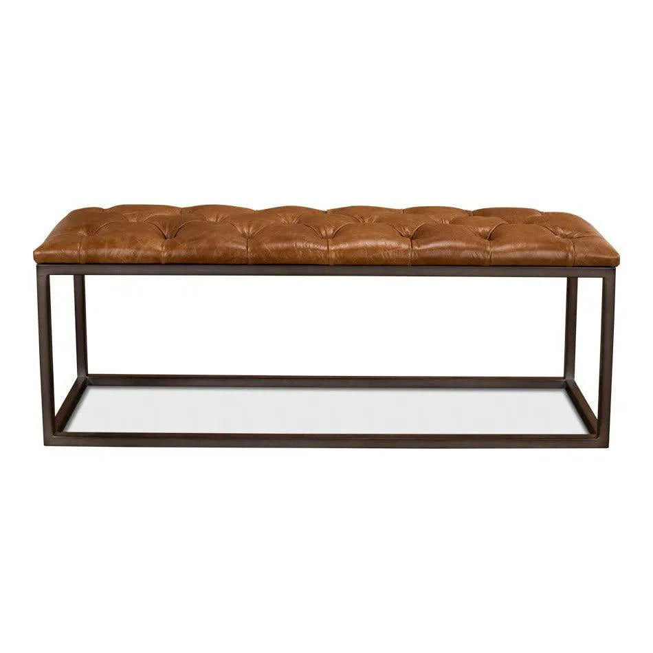 Cologne Brown Leather Bench - LOOMLAN - Sarreid - Bedroom Benches