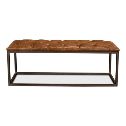 Cologne Brown Leather Bench - LOOMLAN - Sarreid - Bedroom Benches