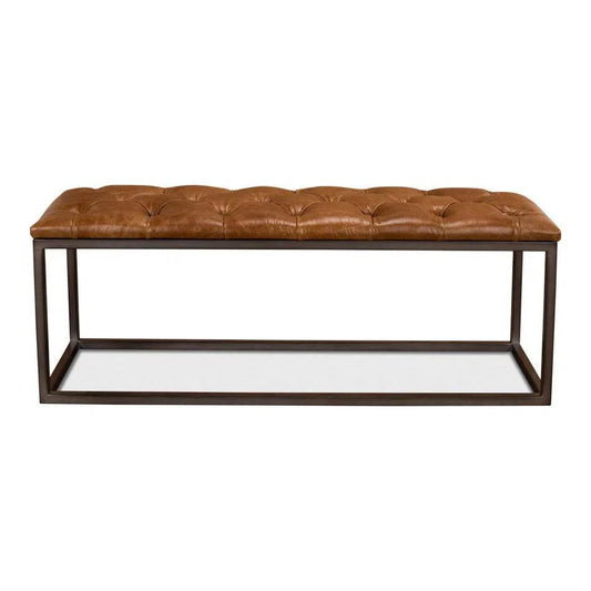 Sarreid Cologne Brown Leather Bench