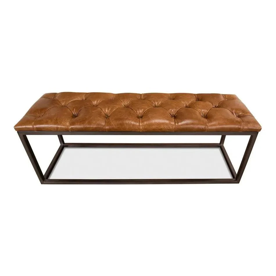 Cologne Brown Leather Bench - LOOMLAN - Sarreid - Bedroom Benches