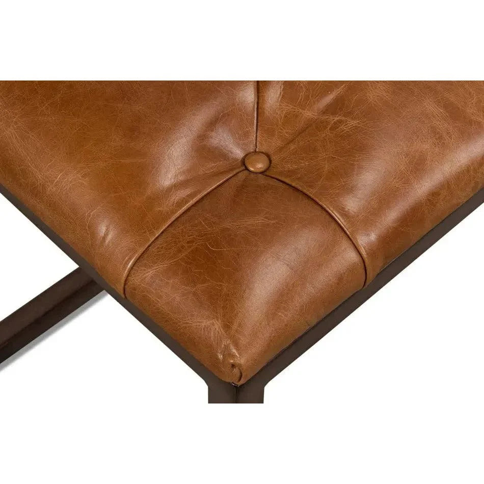 Cologne Brown Leather Bench - LOOMLAN - Sarreid - Bedroom Benches