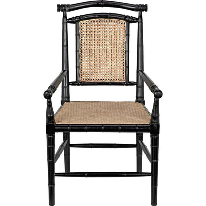 Noir Colonial Bamboo Wood Black Arm Chair