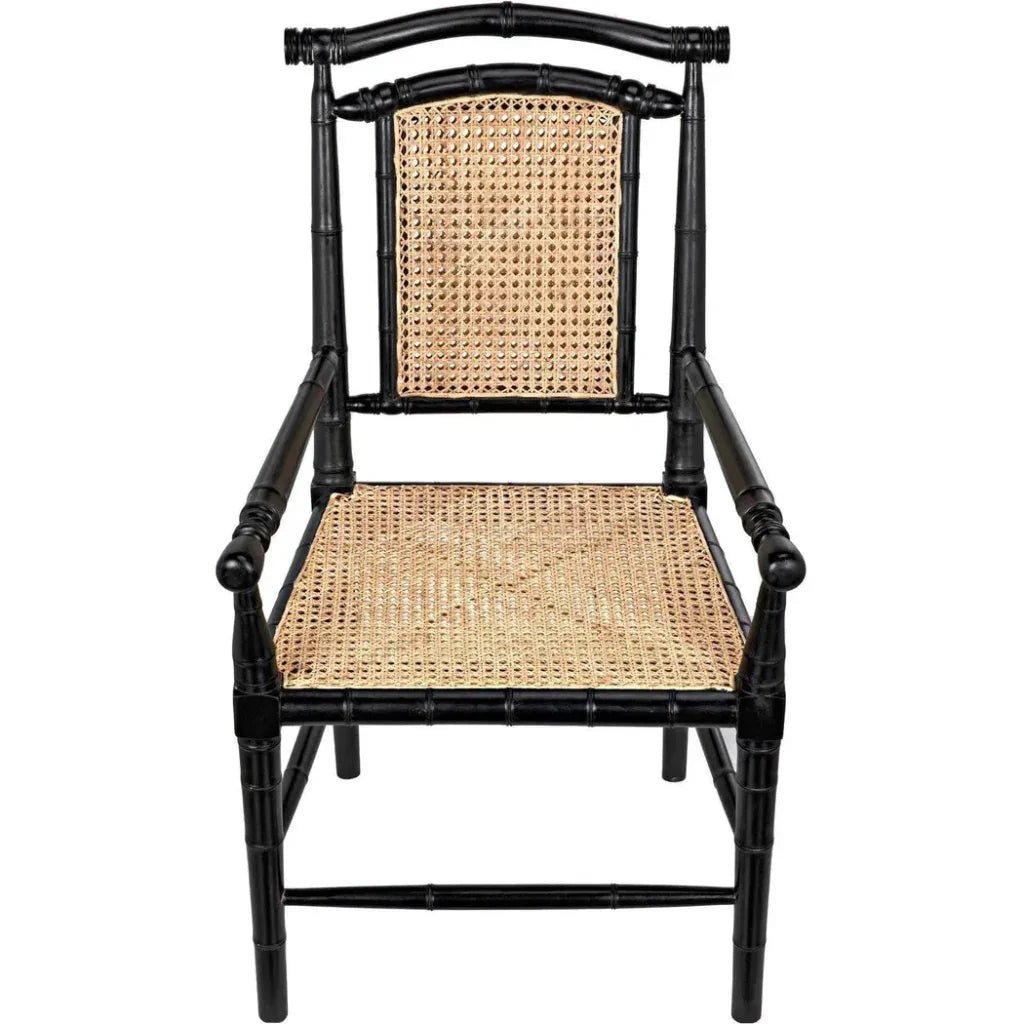 Noir Colonial Bamboo Wood Black Arm Chair