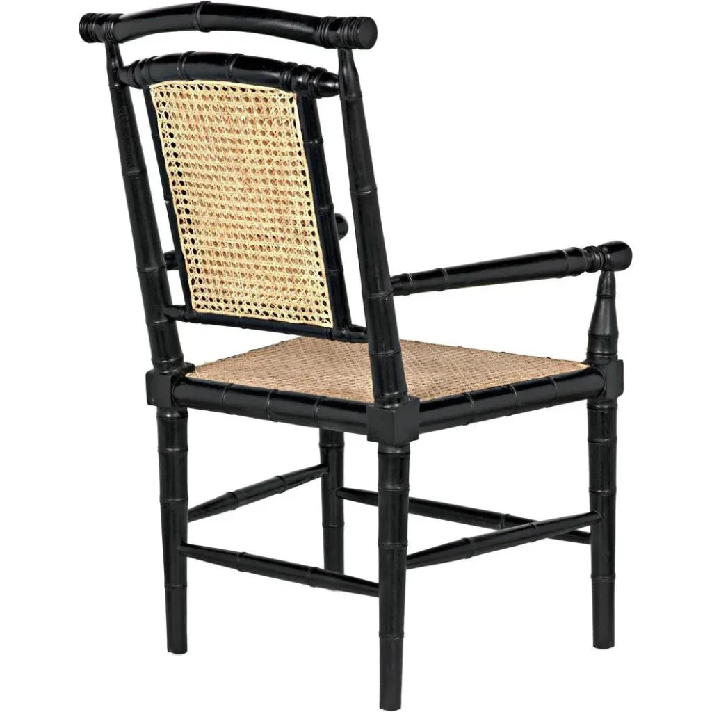 Noir Colonial Bamboo Wood Black Arm Chair