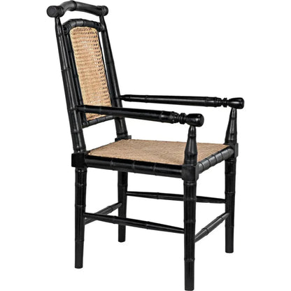 Noir Colonial Bamboo Wood Black Arm Chair
