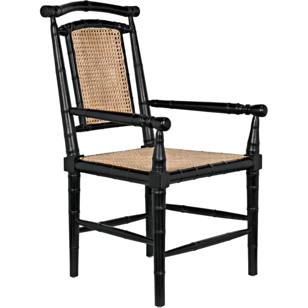 Noir Colonial Bamboo Wood Black Arm Chair