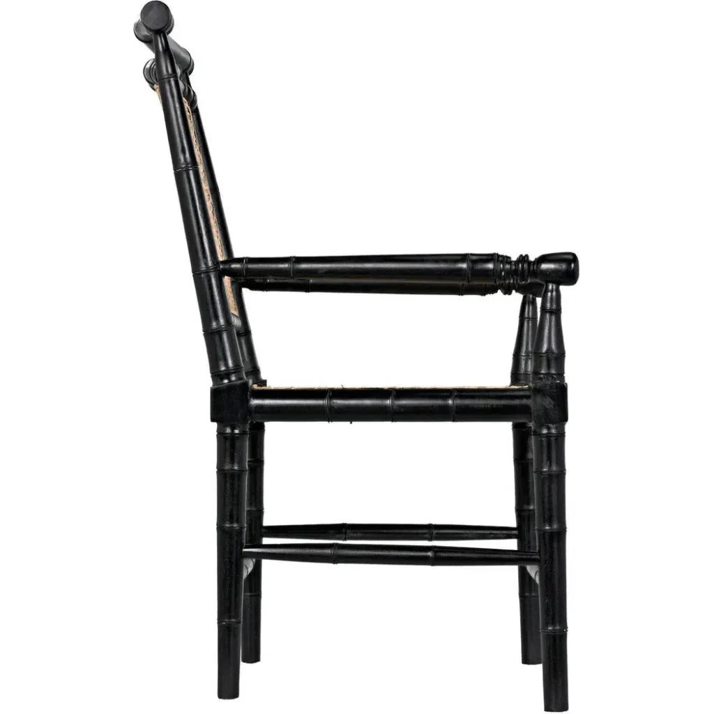 Noir Colonial Bamboo Wood Black Arm Chair