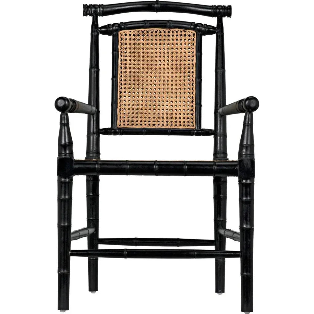 Noir Colonial Bamboo Wood Black Arm Chair