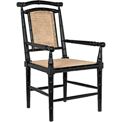 Noir Colonial Bamboo Wood Black Arm Chair