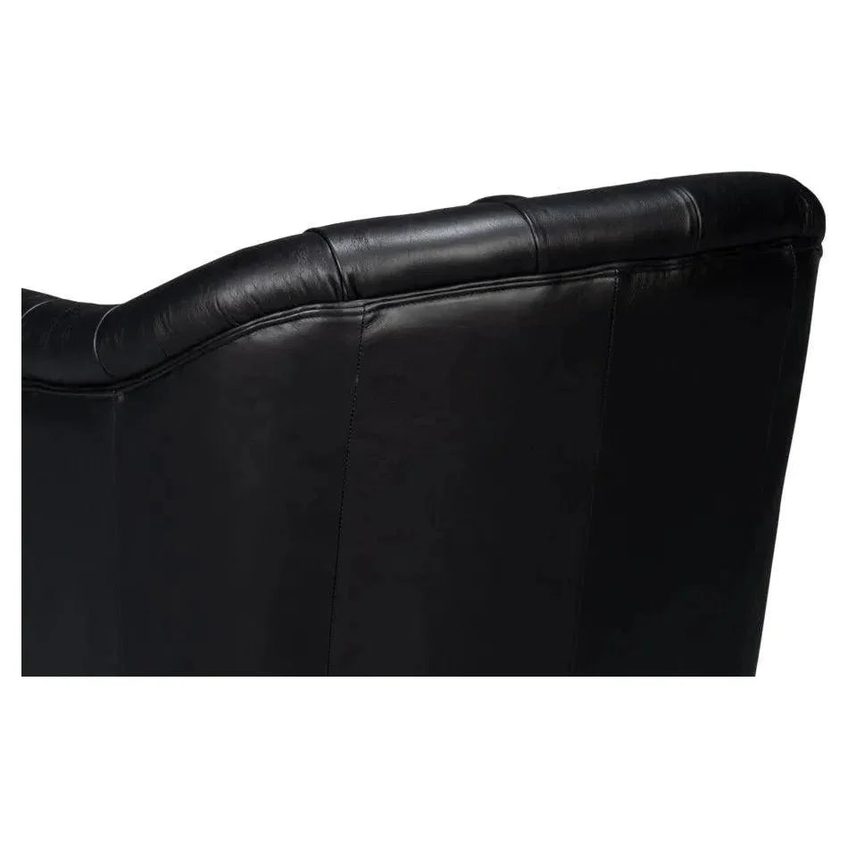 Sarreid Coolidge Leather Black Swivel Arm Chair