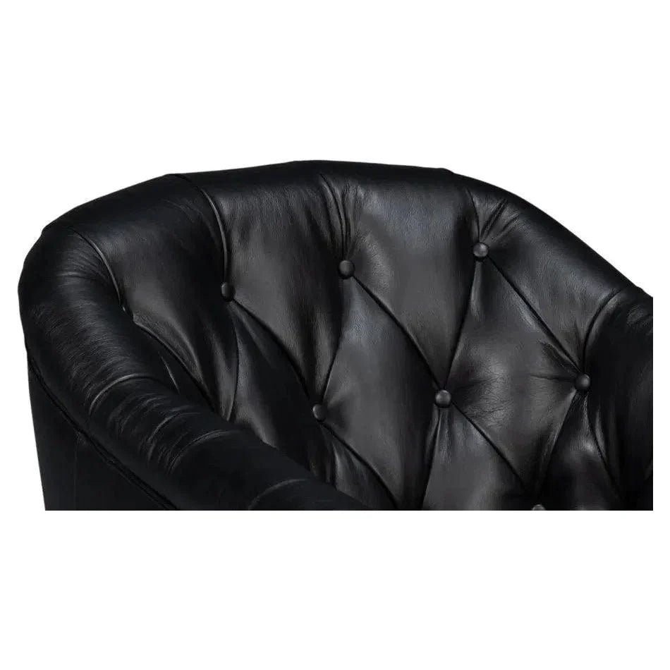 Sarreid Coolidge Leather Black Swivel Arm Chair