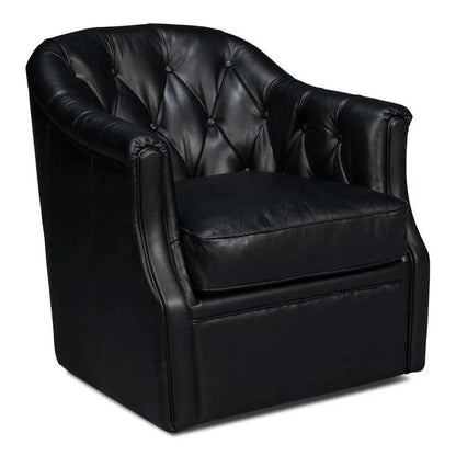 Sarreid Coolidge Leather Black Swivel Arm Chair