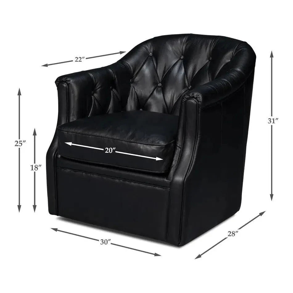 Sarreid Coolidge Leather Black Swivel Arm Chair