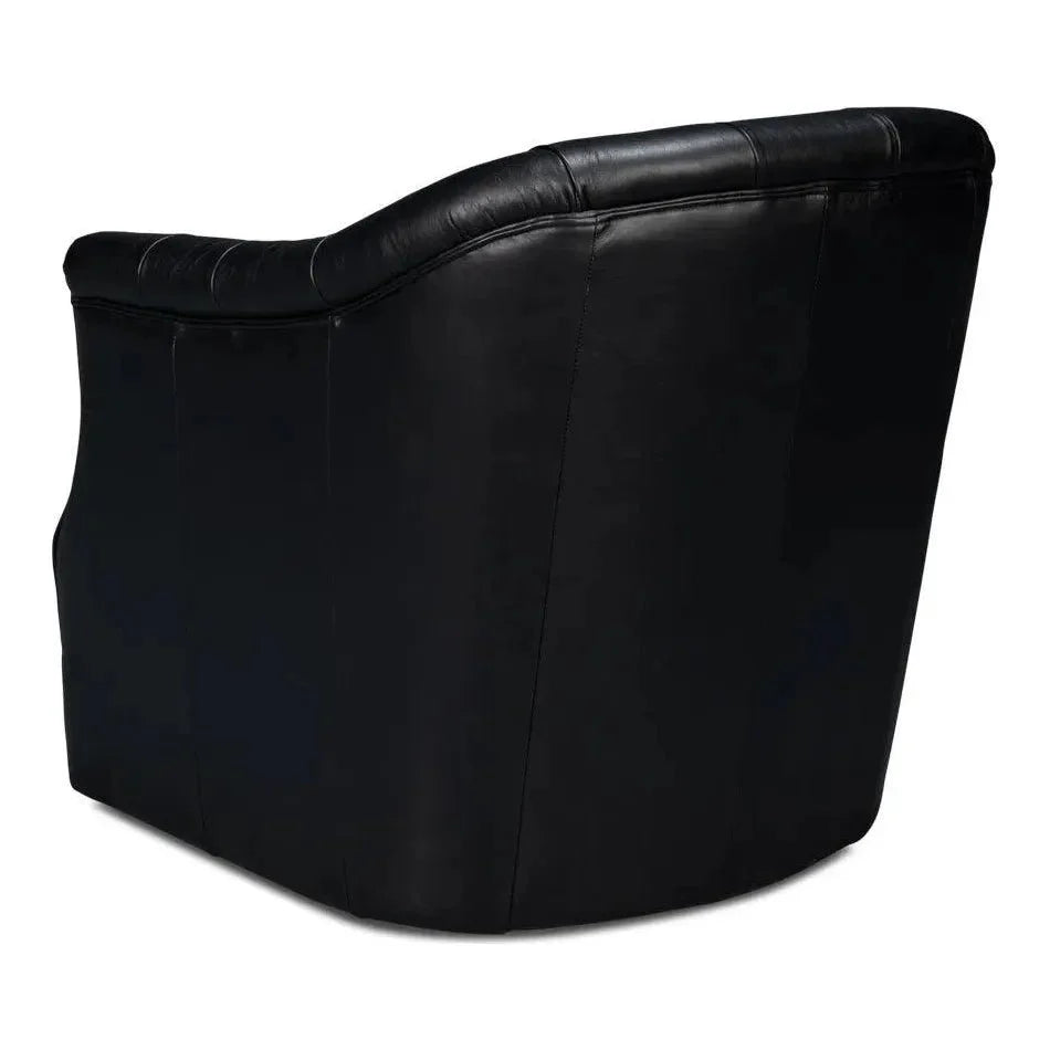 Sarreid Coolidge Leather Black Swivel Arm Chair