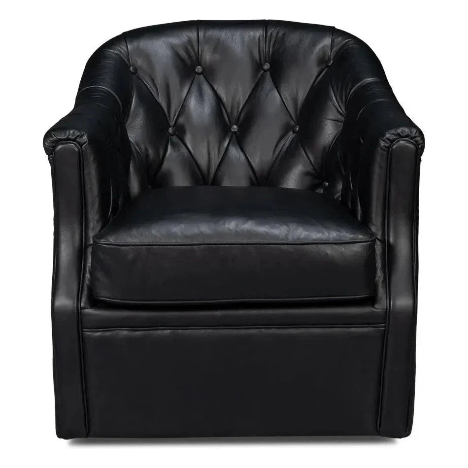 Sarreid Coolidge Leather Black Swivel Arm Chair