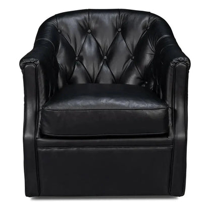 Sarreid Coolidge Leather Black Swivel Arm Chair