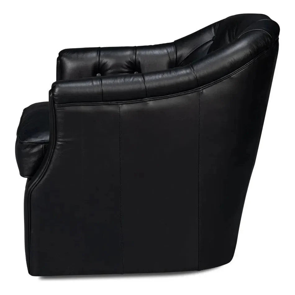 Sarreid Coolidge Leather Black Swivel Arm Chair