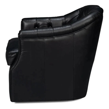 Sarreid Coolidge Leather Black Swivel Arm Chair