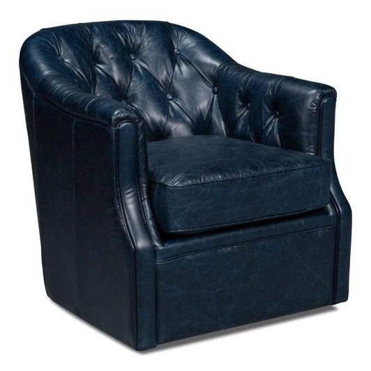 Sarreid Coolidge Leather Blue Swivel Arm Chair