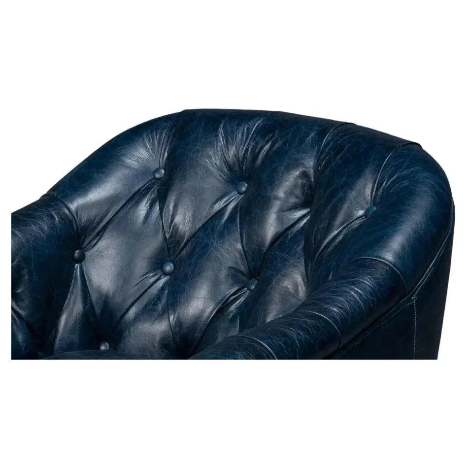 Sarreid Coolidge Leather Blue Swivel Arm Chair