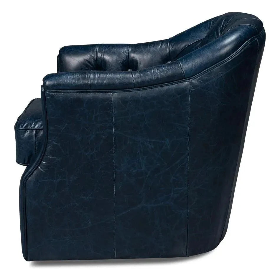Sarreid Coolidge Leather Blue Swivel Arm Chair