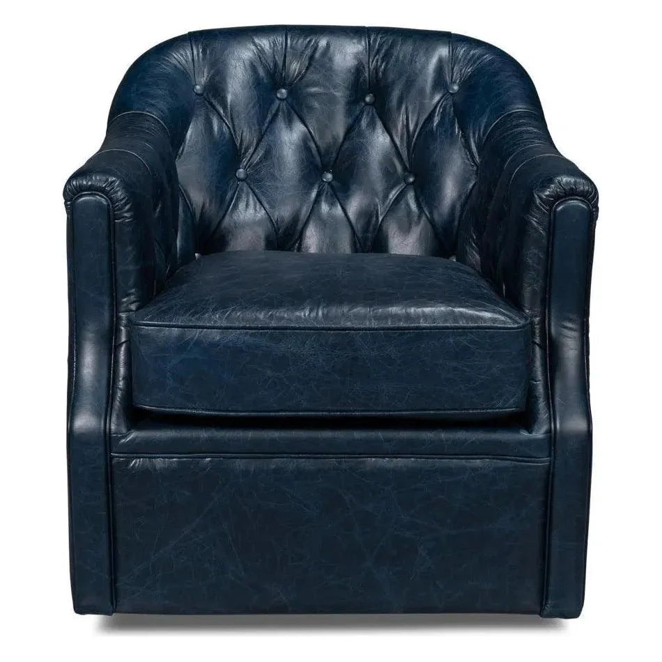 Sarreid Coolidge Leather Blue Swivel Arm Chair