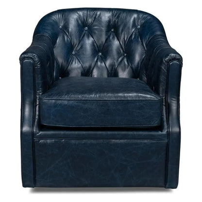 Sarreid Coolidge Leather Blue Swivel Arm Chair