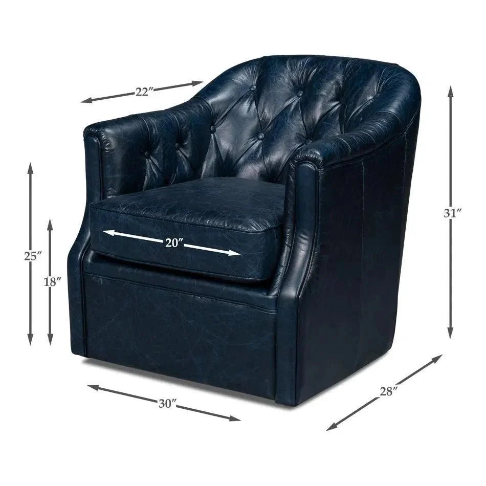 Sarreid Coolidge Leather Blue Swivel Arm Chair