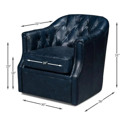 Sarreid Coolidge Leather Blue Swivel Arm Chair