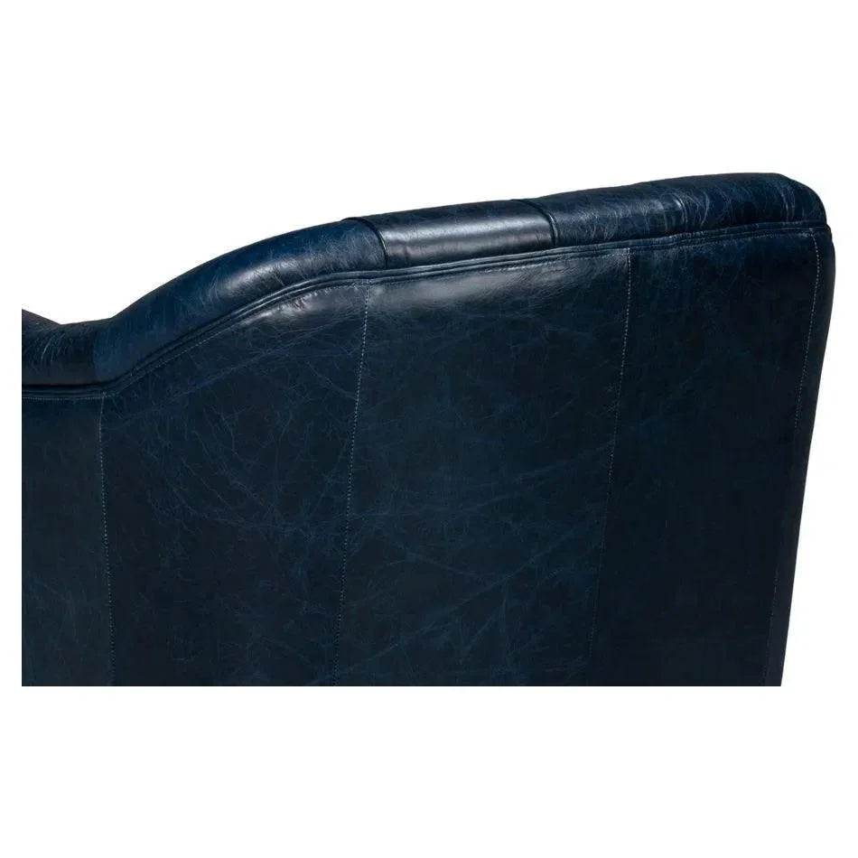 Sarreid Coolidge Leather Blue Swivel Arm Chair