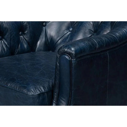 Sarreid Coolidge Leather Blue Swivel Arm Chair